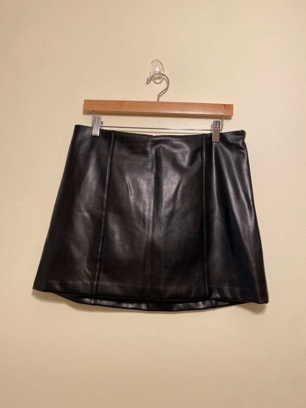 Abercrombie & Fitch Black Faux Leather Mini Skirt with building shorts . Size L